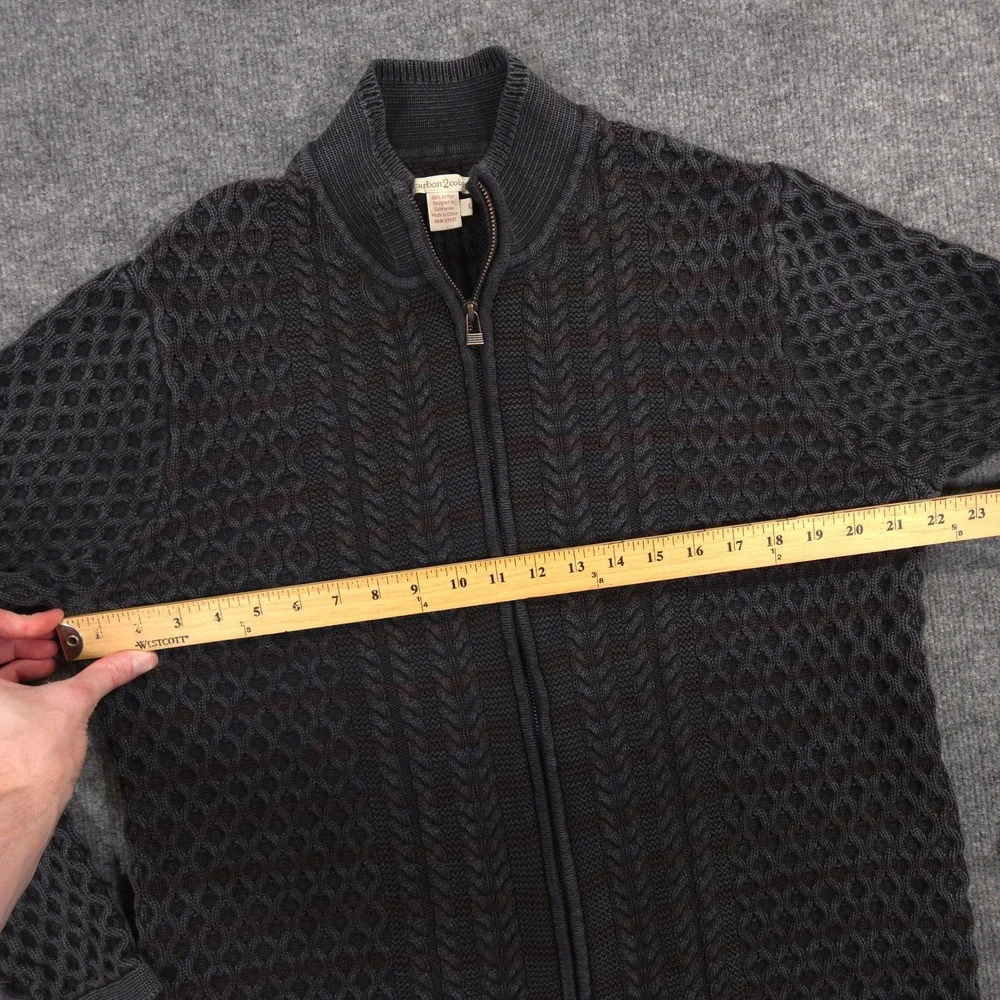 Carbon 2 Cobalt Cardigan Sweater Mens Large Gray Full Zip Cable Knit Heavyweight
